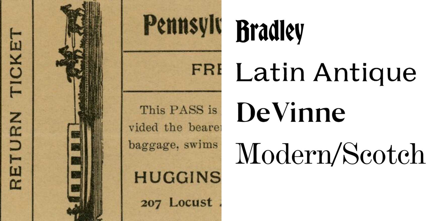 Free Pennsylvania Railroad Pass, Huggins the Tailor - Fonts In Use