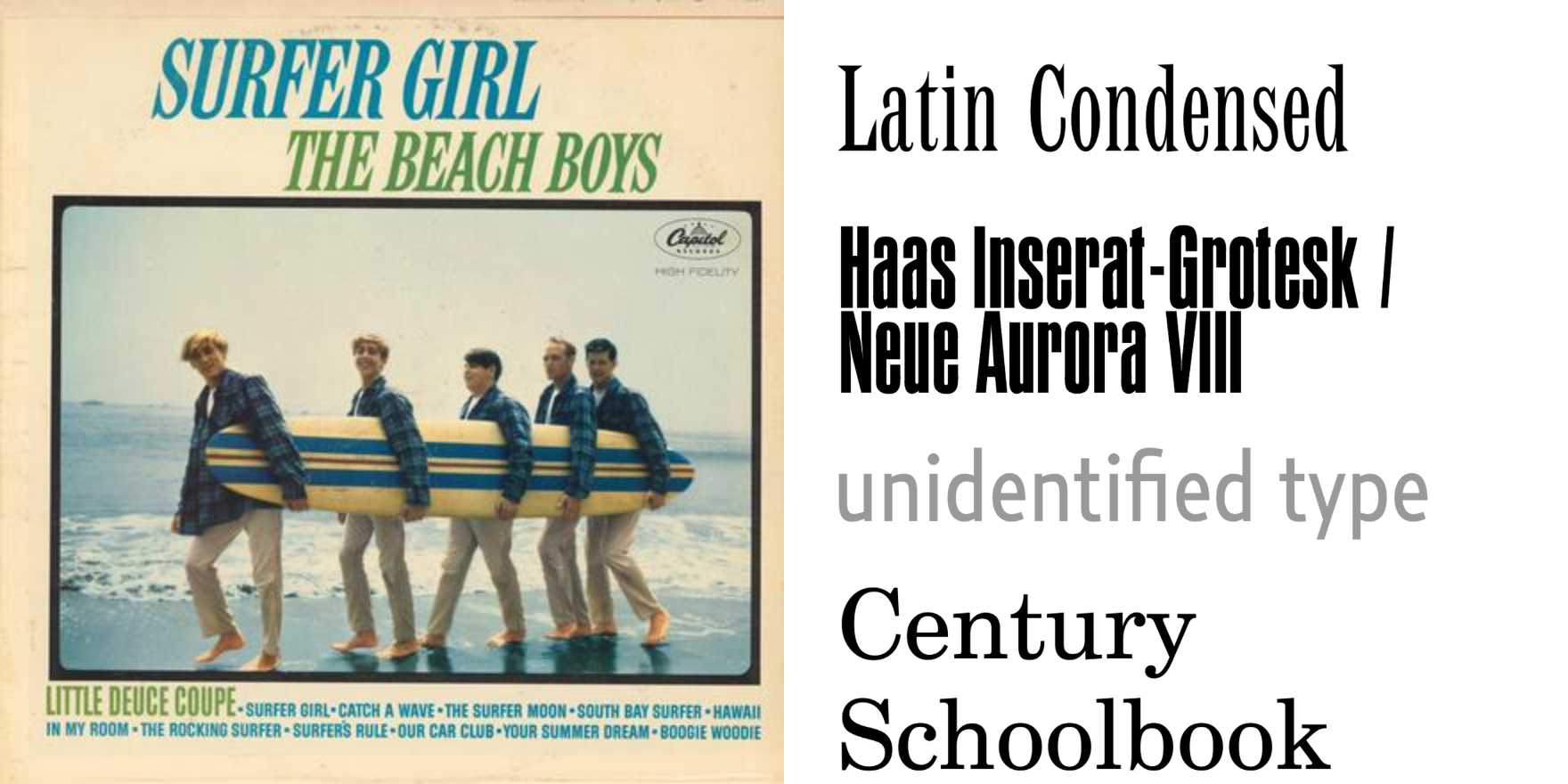 The Beach Boys – Surfer Girl album art - Fonts In Use