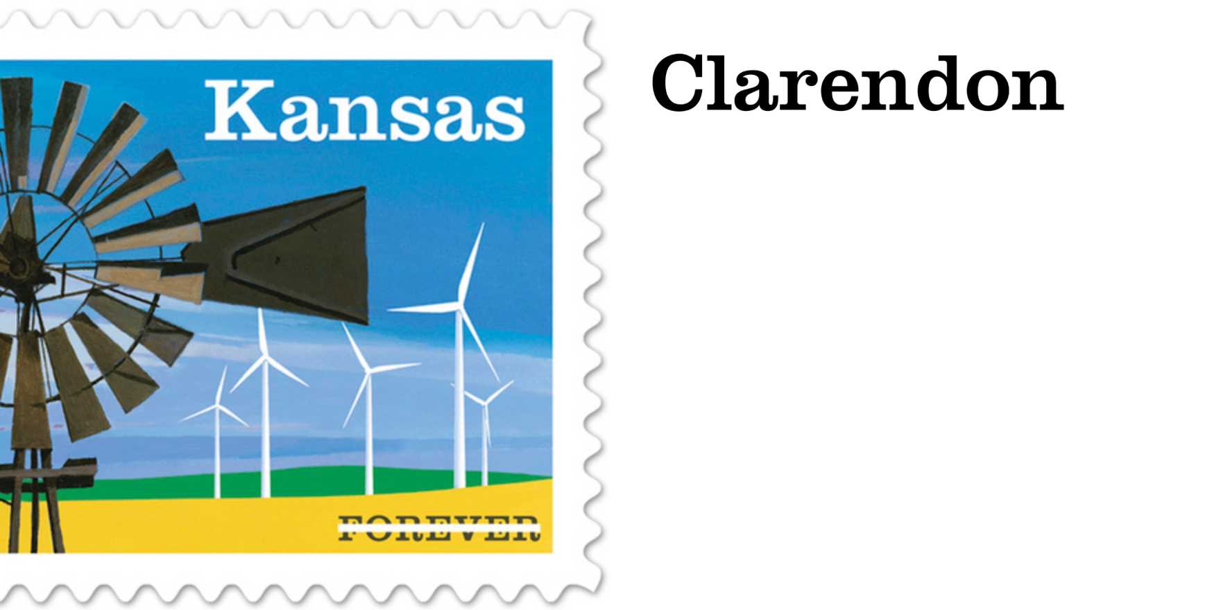 Kansas Statehood postage stamp - Fonts In Use