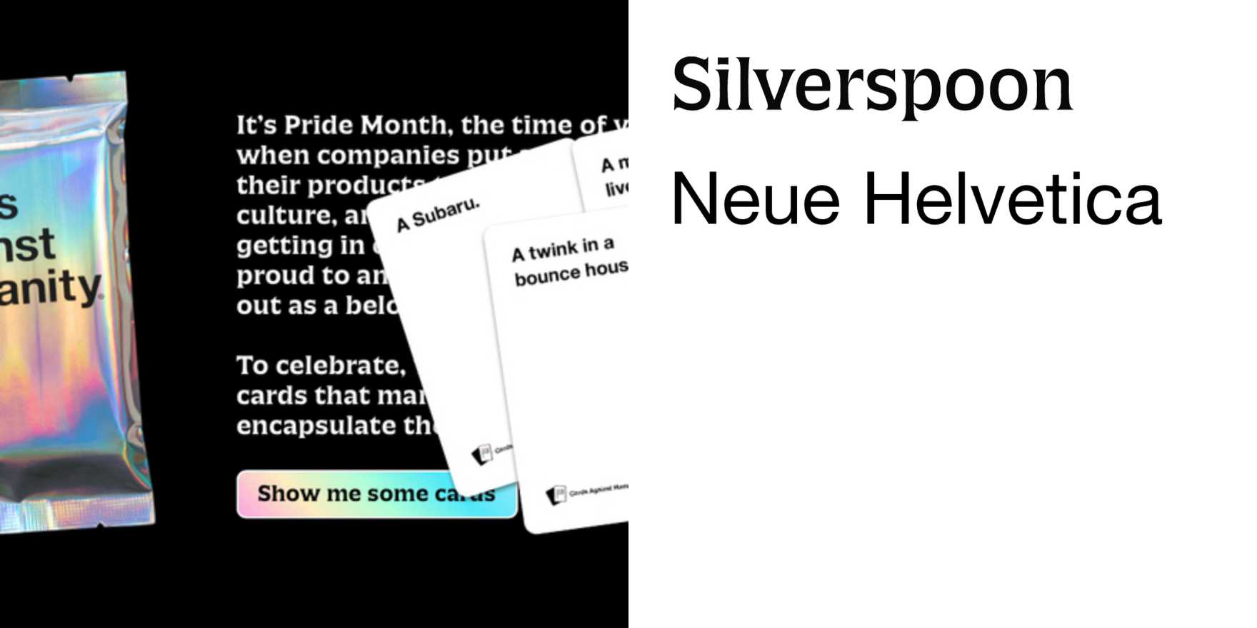 Cards Against Humanity: Pride Pack - Fonts In Use