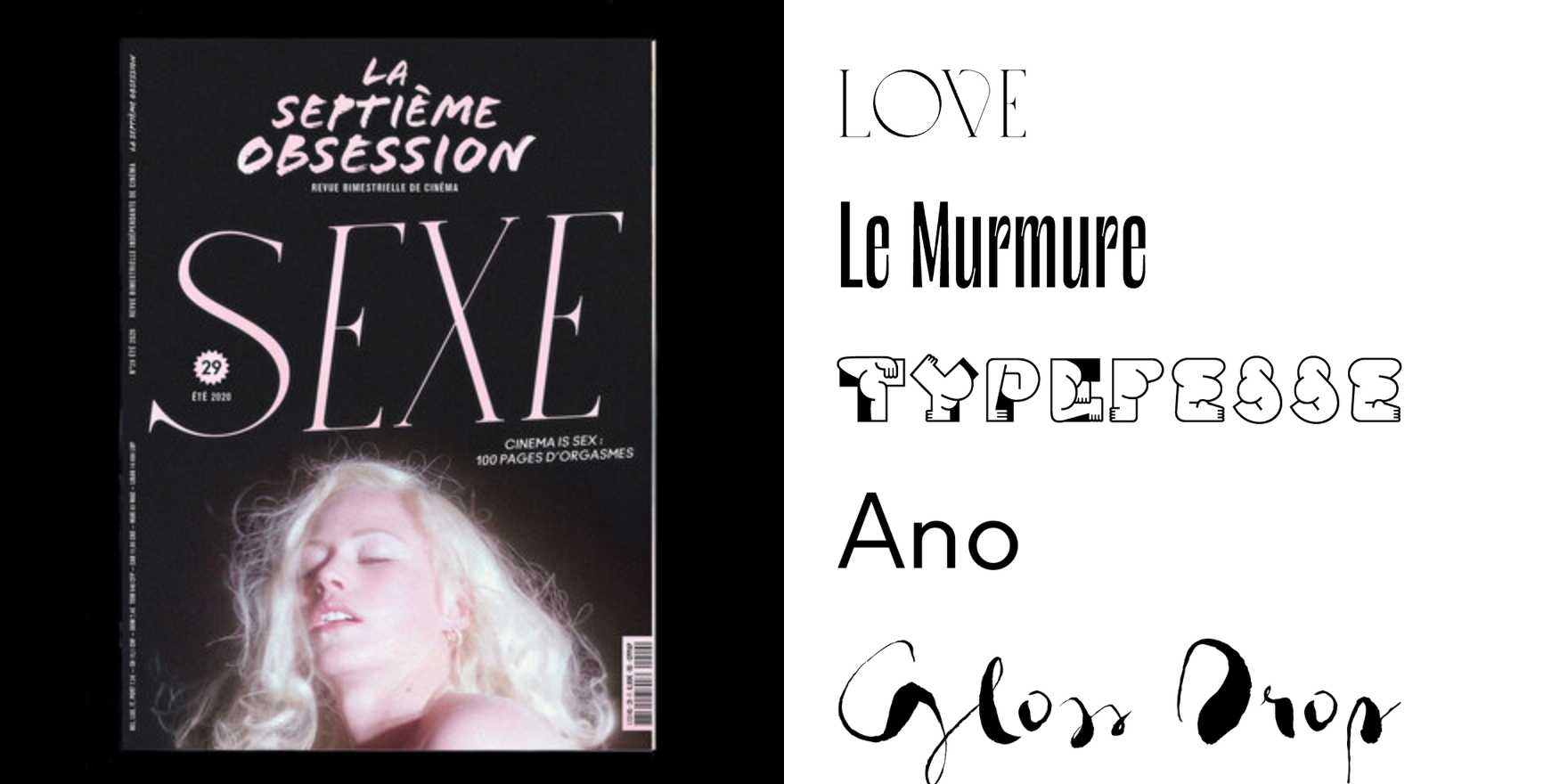 La Septième Obsession, issue 29, “Sexe” - Fonts In Use