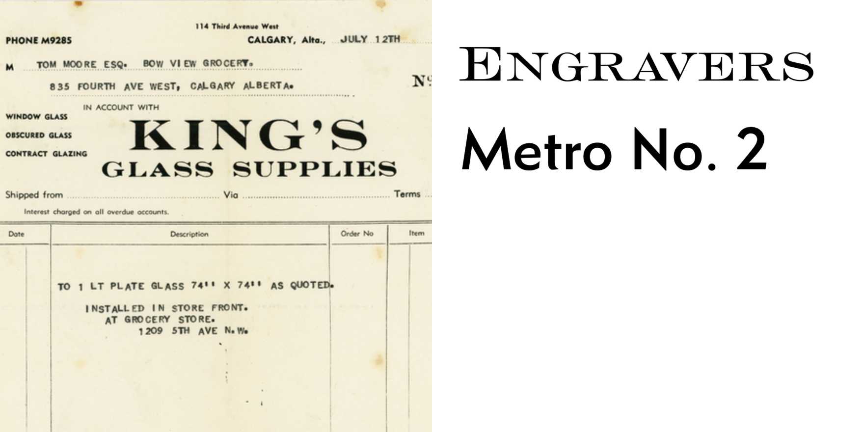 King’s Glass Supplies invoice (1950)
