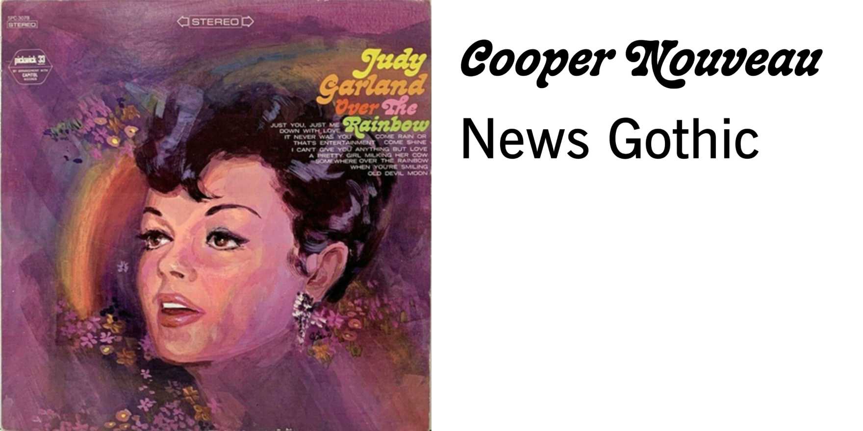 Judy Garland – Over the Rainbow album art - Fonts In Use, image size:1760x880