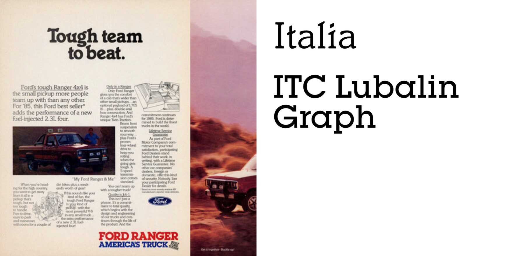 “Tough team to beat.” Ford Ranger ad - Fonts In Use