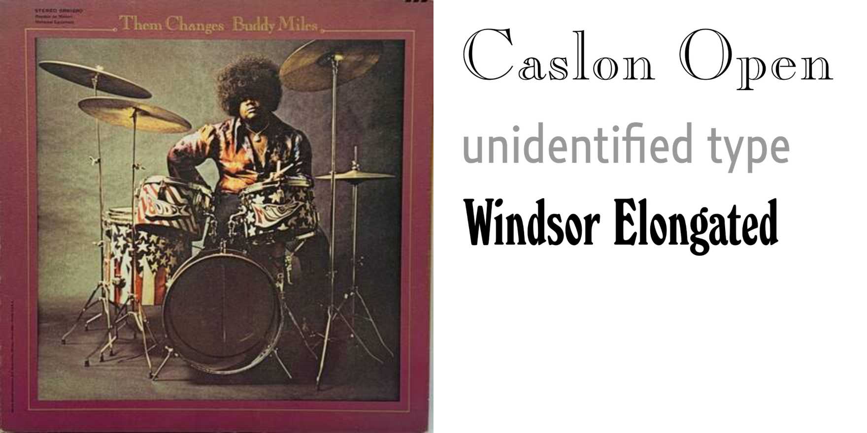 Buddy Miles – Them Changes album art - Fonts In Use, image size:1760x880