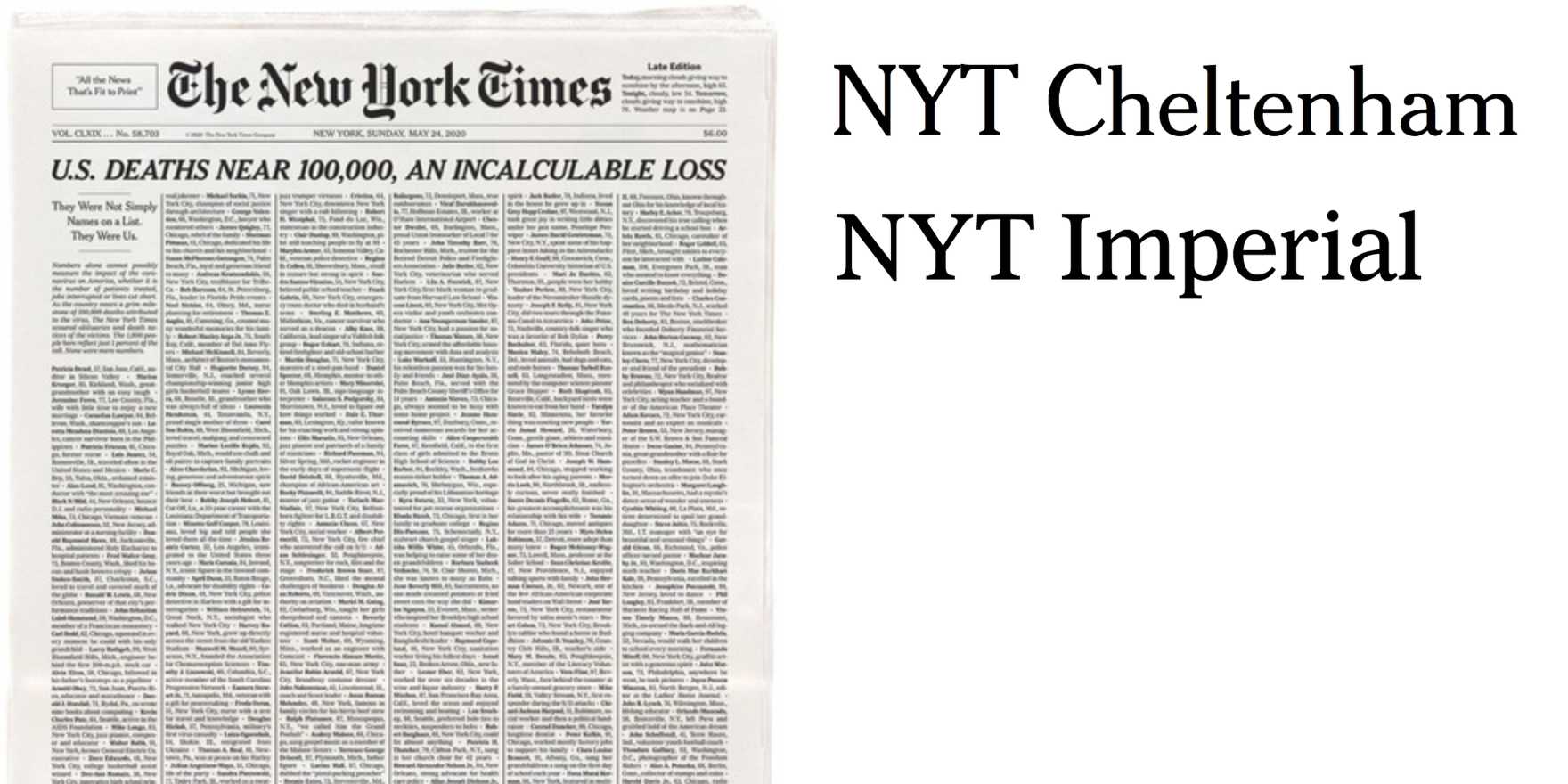 Incalculable Loss” front page of The New York Times for May